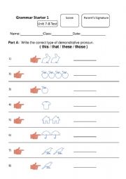 English Worksheet: Grammar Demonstrative pronoun test u7-8