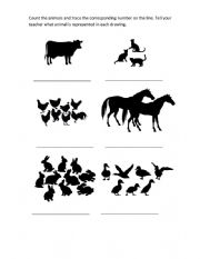 English Worksheet: Farm animals and numbers