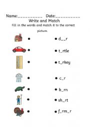 ar/er/ir/or/ur Write and Match - ESL worksheet by nika.dm