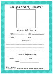 English Worksheet: Can you find My Monster