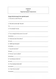 English Worksheet: Reported Speech - Exercise