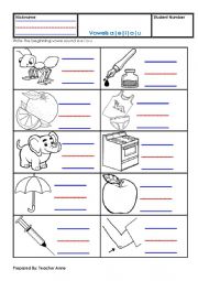 English Worksheet: Beginning Vowel Sound