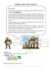 English Worksheet: Shreks daily routine