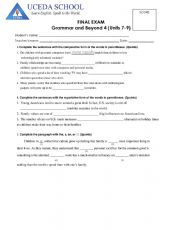 English Worksheet: Grammar&Beyond 3 Test Unit 7-12