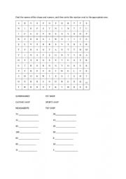 English Worksheet: shops and numbers