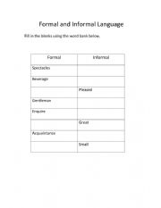 English Worksheet: Formal vs Informal Language
