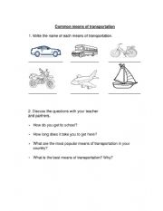 English Worksheet: Means of transportation