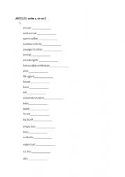 English Worksheet: Articles - a an or 0