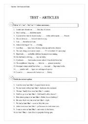 English Worksheet: the articles