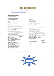 English Worksheet: Mother Nature needs us (listening to a song)