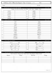 ENGLISH - Worksheet For Class  1