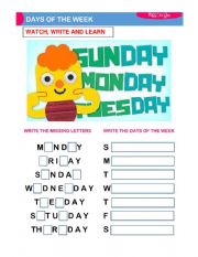 English Worksheet: Days of the week activity