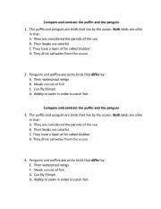 English Worksheet: Compare and Contrast Penguin verses Puffin