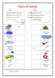 English Worksheet: Pairs of words