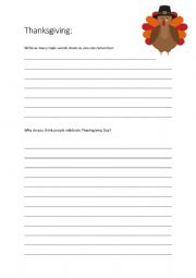 English Worksheet: Evaluation - Thanksgiving 