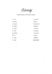 English Worksheet: Slang Exercise Matching Words