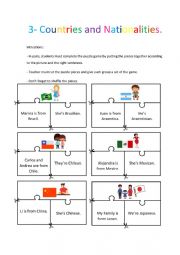English Worksheet: Countries and Nationalities Puzzle