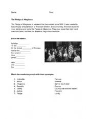 Pledge of Allegiance - ESL worksheet by catk9
