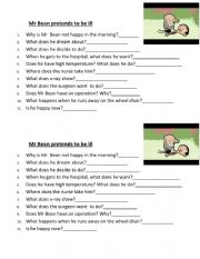 English Worksheet: Mr Bean pretends to be ill 