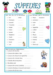 English Worksheet: Suffix with er or ian and ist