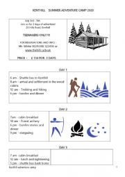 English Worksheet: Summer Adventure Camp