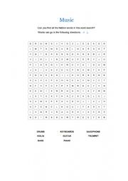 English Worksheet: Music wordsearch