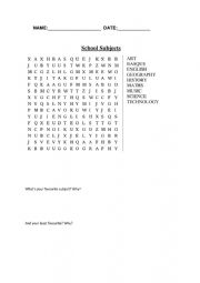 School Subjects word search