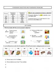 English Worksheet: Possessive adjectives and pronuns