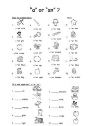 English Worksheet: a an articles