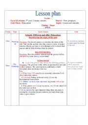 English Worksheet: Education-Unit three-Lesson Plan