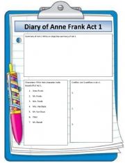 English Worksheet: The Diary of Anne Frank Act 1 Worksheet 