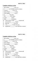 English Worksheet: Have-has practice