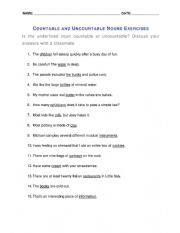 English Worksheet: Countable/Uncountable Nouns