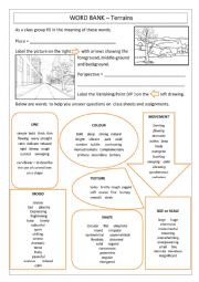 English worksheet: One point perspective drawing