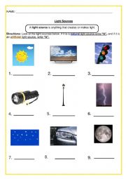 English worksheet: Light Sources