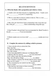 English Worksheet: RELATIVE PRONOUNS + PREPOSITION