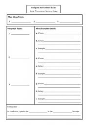 Compare and Contrast Brainstorming Worksheet: iPhone vs Galaxy - ESL ...