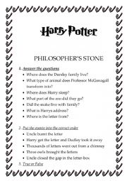 English Worksheet: Harry Potter and Philosopher Stone