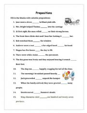 English Worksheet: Prepositions Exercise