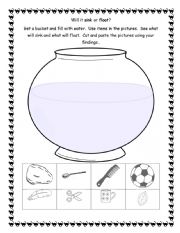 English Worksheet: Will it sink or float?