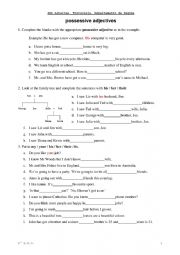 English Worksheet: Possessive Adjectives wkst