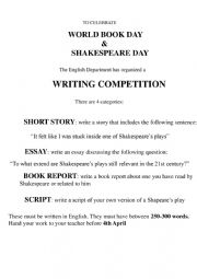 English Worksheet: SHAKESPEARE WRITING CONTEST