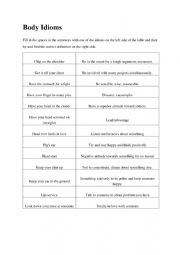 English Worksheet: Body Idioms