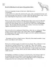 English Worksheet: Wolves text comprehension