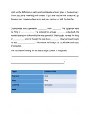 English Worksheet: Ozymandias Summary LA Comprehension