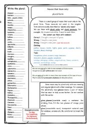 English Worksheet: Nouns that have only plural form