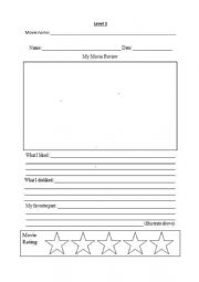 English Worksheet: Movie review template for low students
