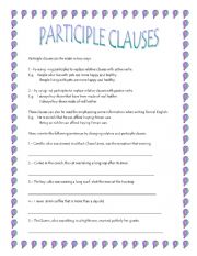 English Worksheet: participle clauses