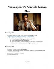 English Worksheet: Shakespeares Sonnets Lesson Plan