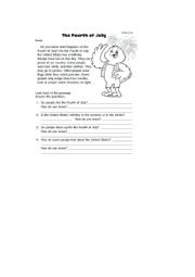 English Worksheet:  4th July story